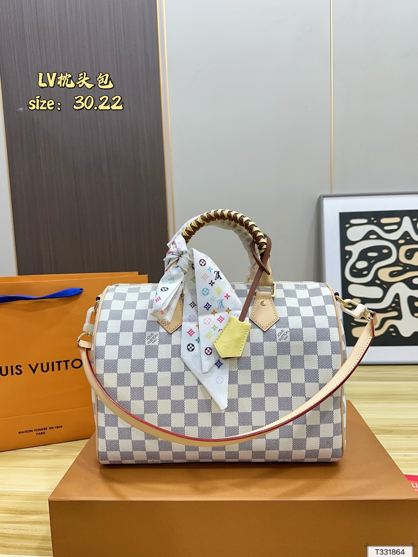 White Damier Checkered Top Handle & Crossbody Bag