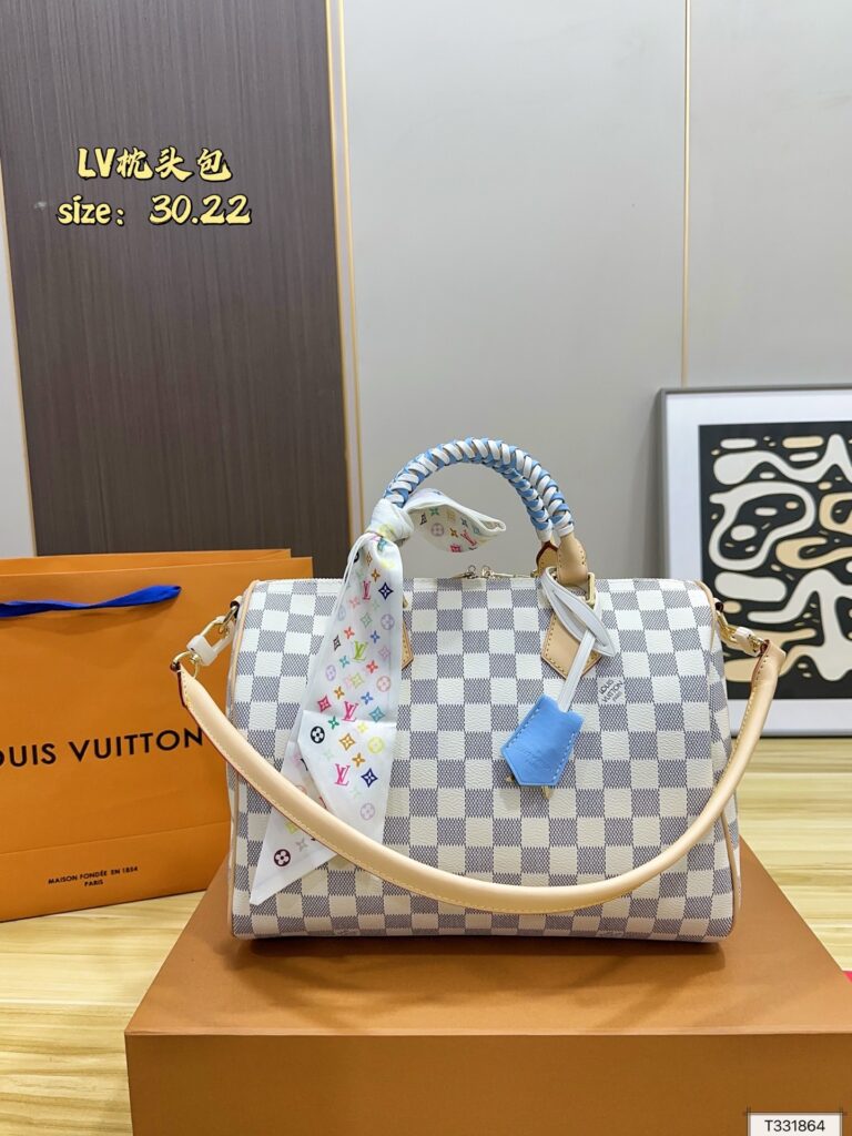 White Damier Checkered Top Handle & Crossbody Bag