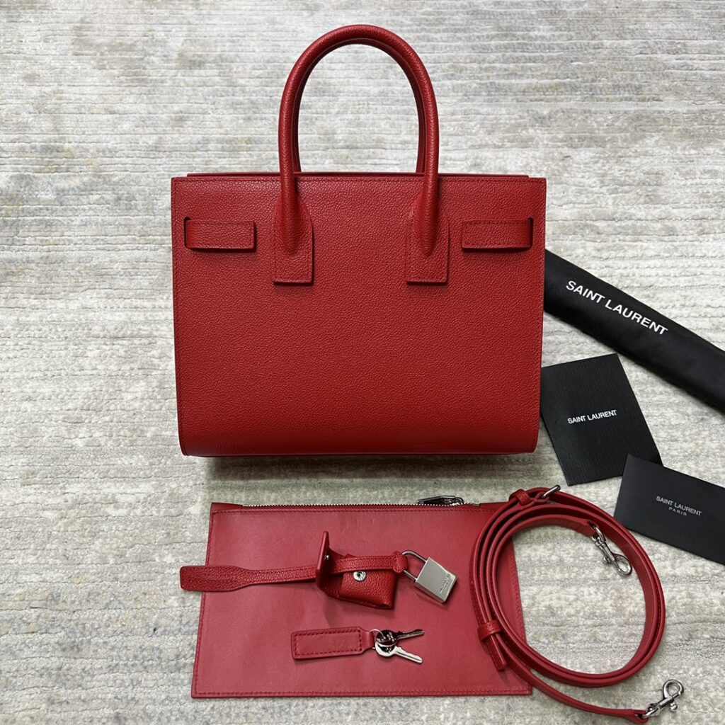 Bright Red Leather Top Handle & Crossbody Bag