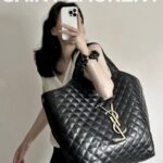 care Maxi Shopping Bag – Black Quilted Lambskin Tote with Gold Logo
