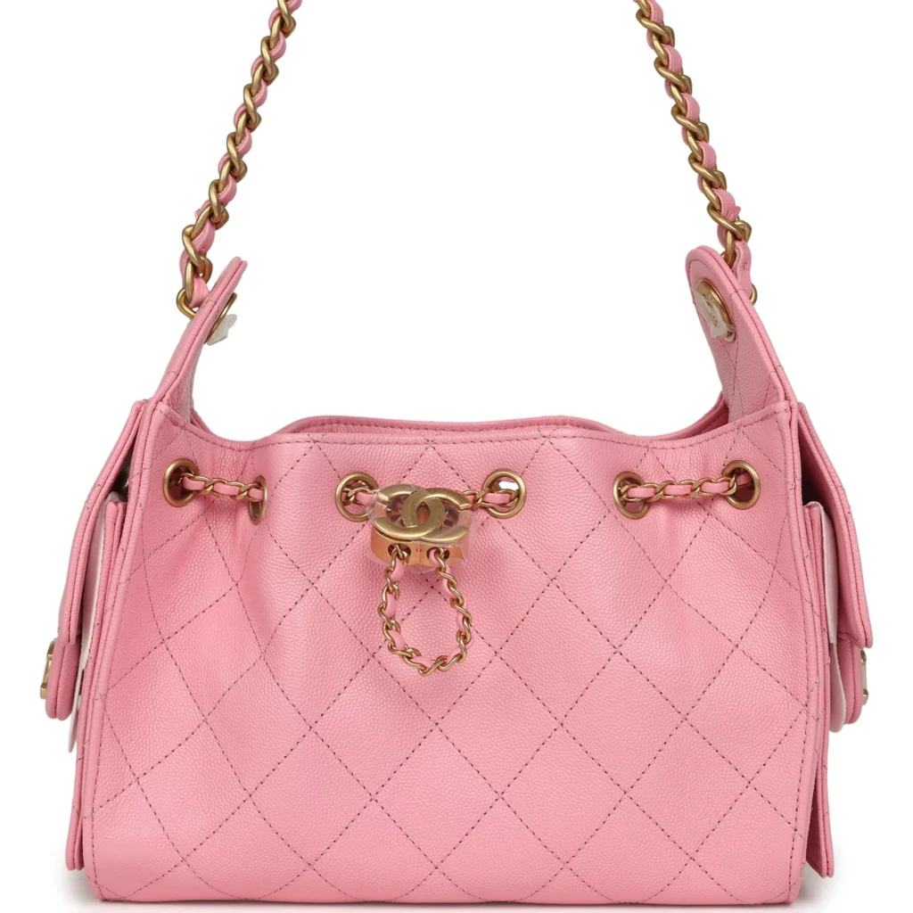 Luxury Mini Quilted Leather Hobo Shoulder Bag with Antique Gold Hardware