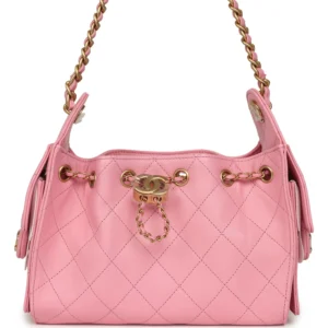 Luxury Mini Quilted Leather Hobo Shoulder Bag with Antique Gold Hardware