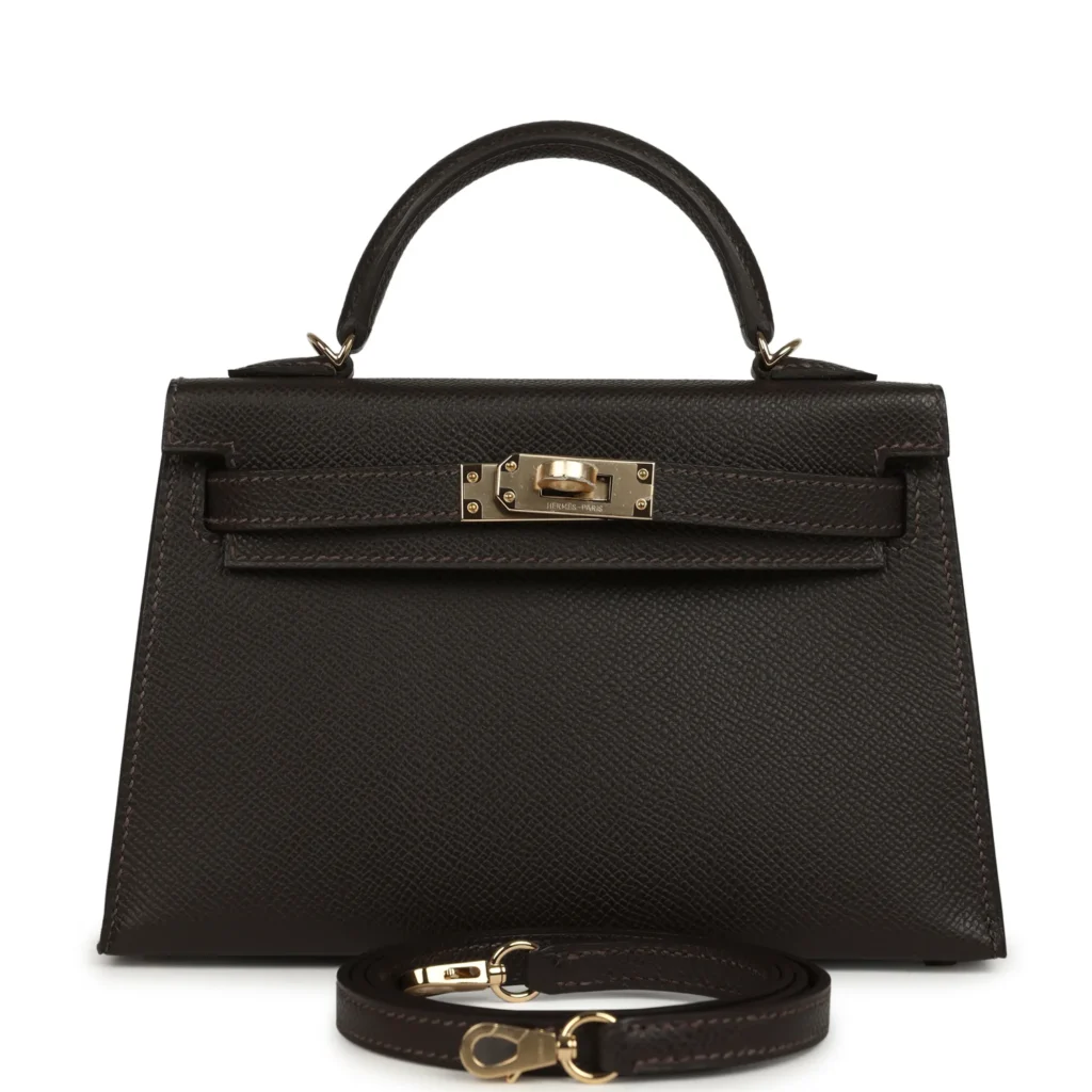 Luxury Mini Sellier Top Handle Bag in Bai-Brun Epsom Leather with Permabrass Hardware