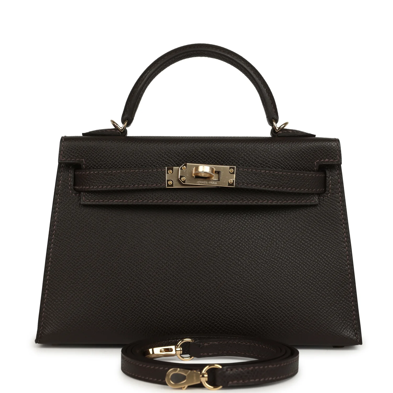 Luxury Mini Sellier Top Handle Bag in Bai-Brun Epsom Leather with Permabrass Hardware
