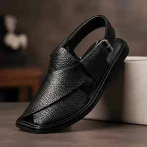 Peshawar Zalmi Black Dotted Leather Chappal for Men