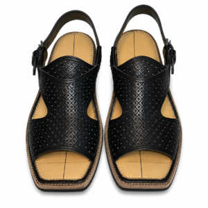 remium Black Leather Tribal Peshawari Chappal for Men