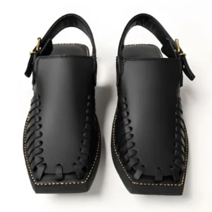 Men's Leather Peshawari Sandals with Square Toe & Buckle
