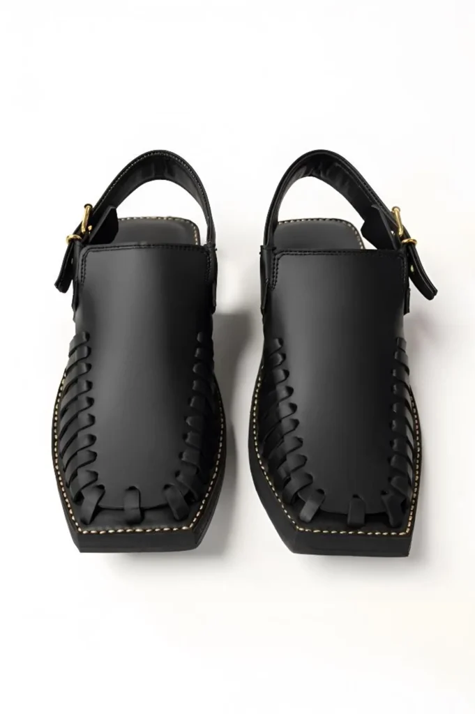Men's Leather Peshawari Sandals with Square Toe & Buckle