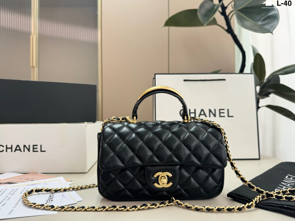 Luxury Mini Top Handle Leather Bag with Gold Handle