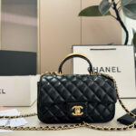 Luxury Mini Top Handle Leather Bag with Gold Handle