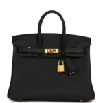 Luxury Black Togo Leather Top Handle Bag with Brushed Gold Hardware