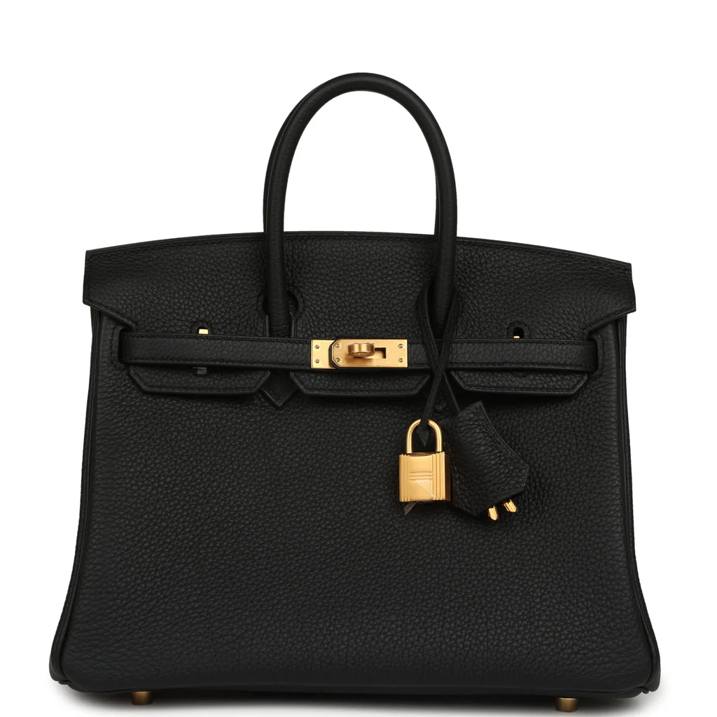 Luxury Black Togo Leather Top Handle Bag with Brushed Gold Hardware