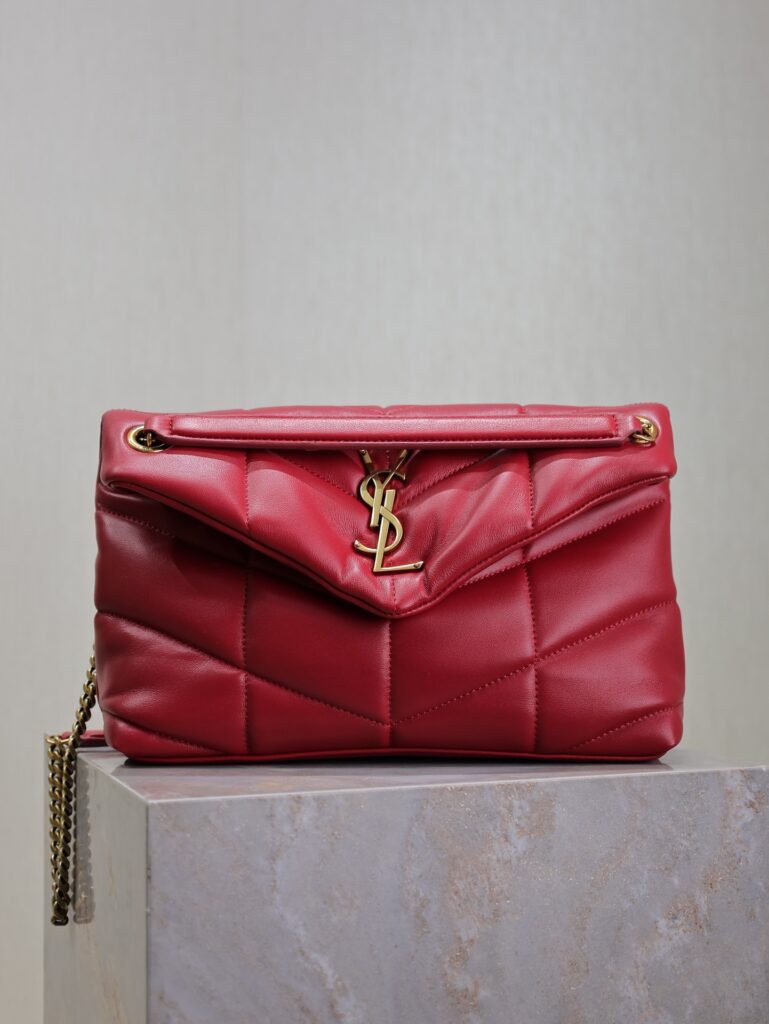 Loulou Puffer Chain Bag – Red Quilted Lambskin Shoulder Bag