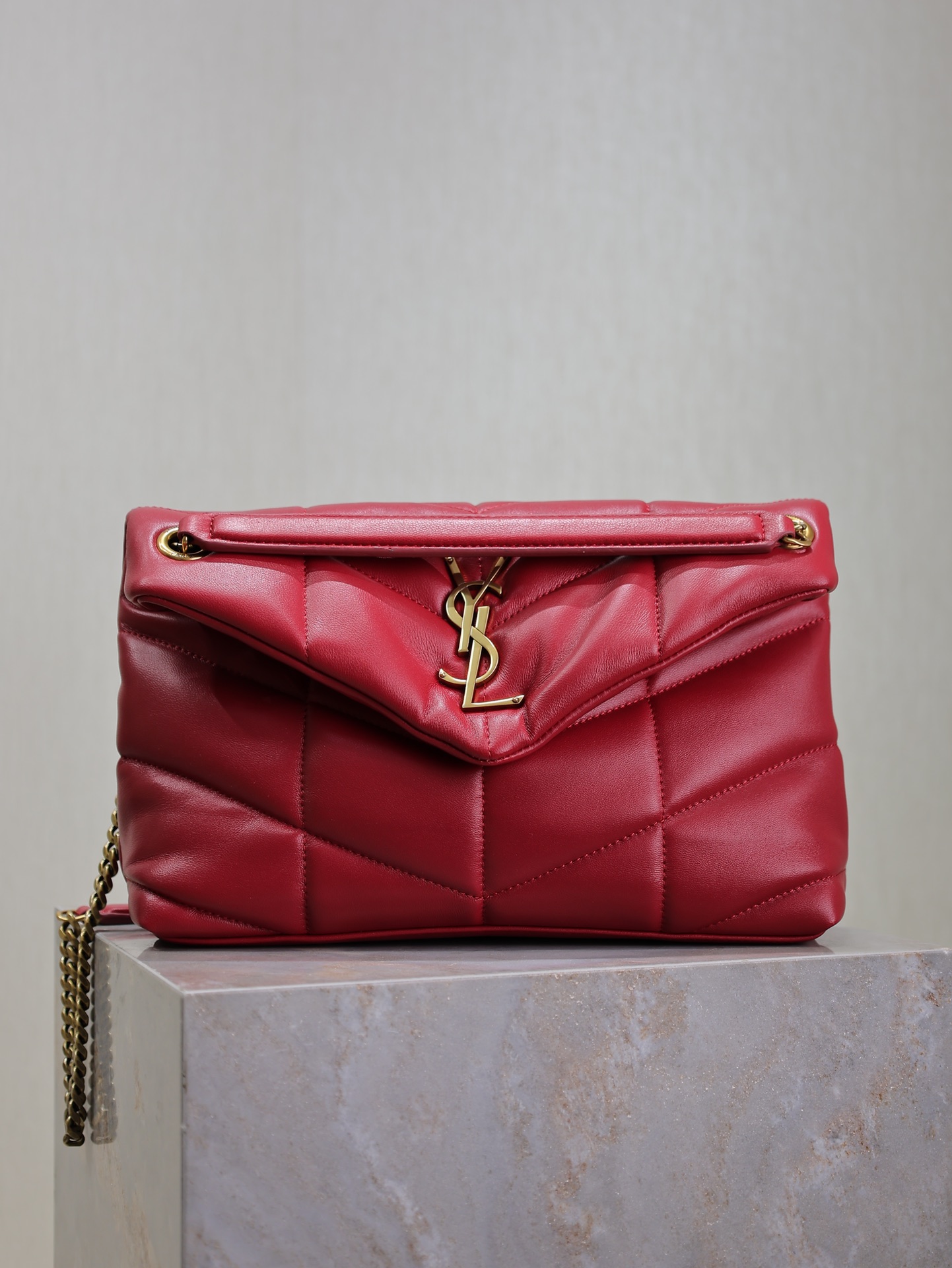 Loulou Puffer Chain Bag – Red Quilted Lambskin Shoulder Bag
