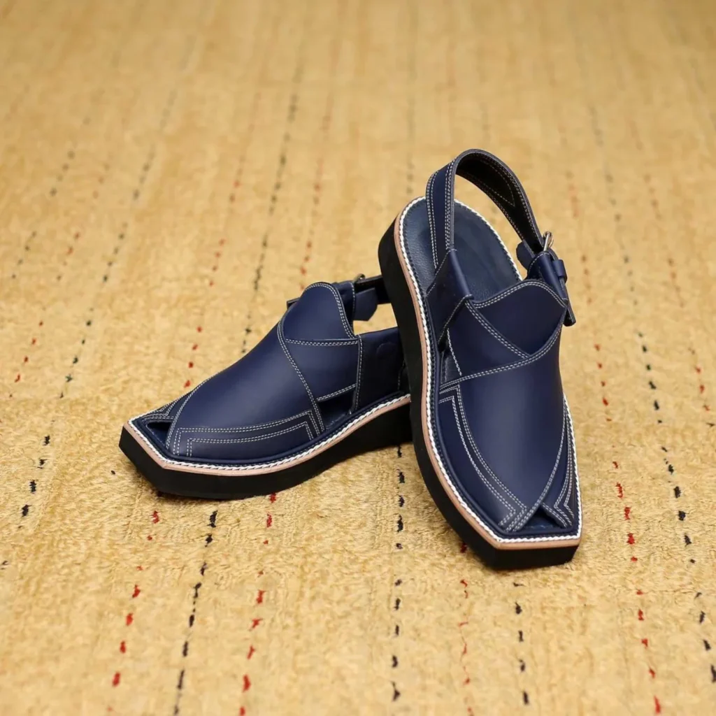 Blue Leather Peshawari Chappal