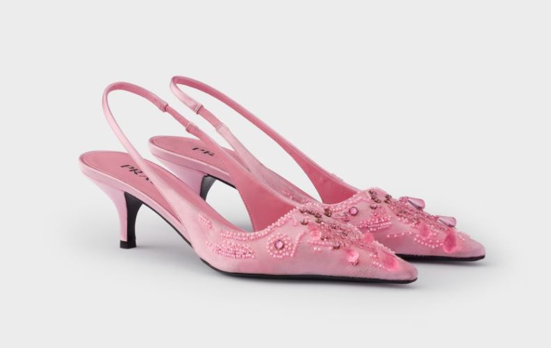 Embroidered Satin Slingback Pumps for Women USA
