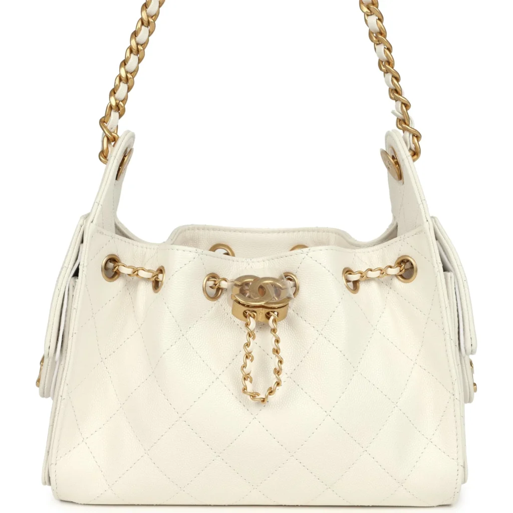 Luxury Mini White Quilted Leather Hobo Shoulder Bag