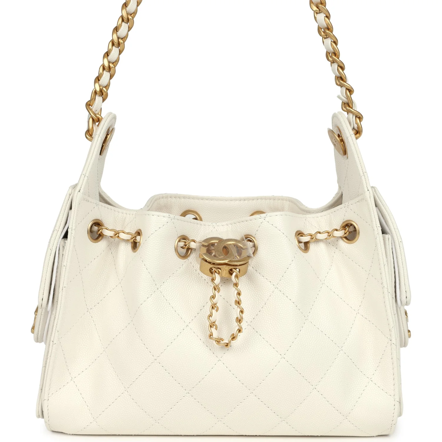 Luxury Mini White Quilted Leather Hobo Shoulder Bag