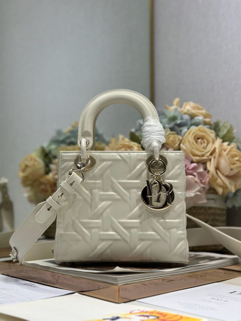 Lady Small Handbag – White Quilted Leather Top Handle & Crossbody Bag