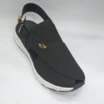 Men's Black Sport Peshawari Chappal with White Sole & Gold Emblem