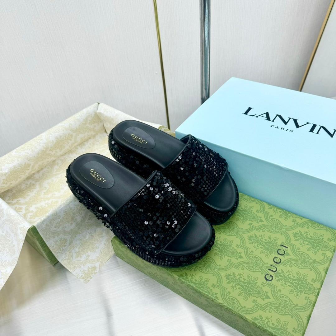 Black Sequin Platform Slide Sandals – Glamorous Slip-On Summer Sandals