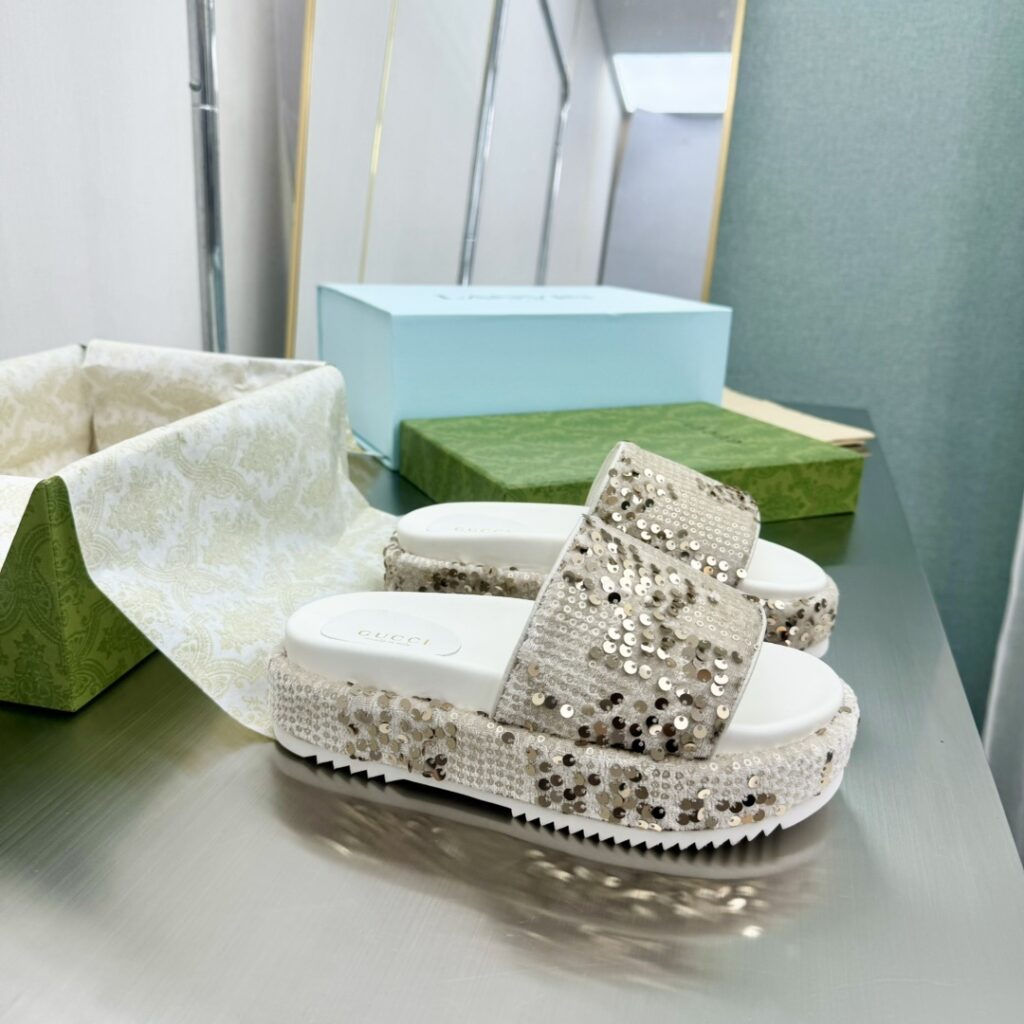 Sequin Platform Slide Sandals