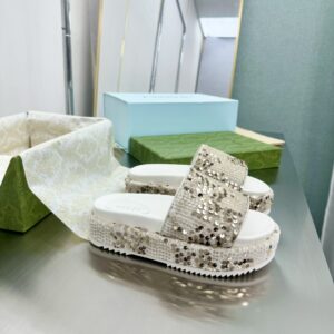 Sequin Platform Slide Sandals