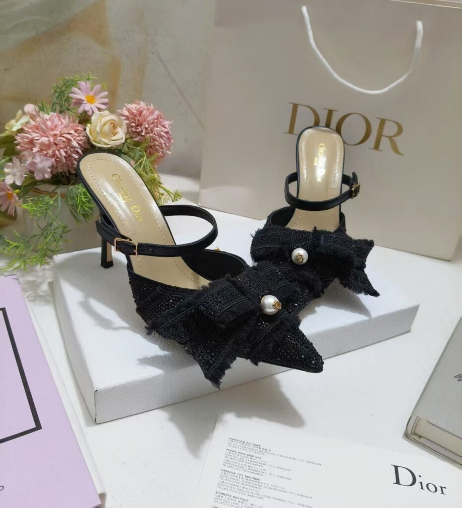 Metallic Embroidered Bow Heels