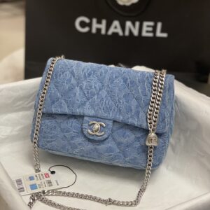 Denim Camellia Heart Chain Bag Channel