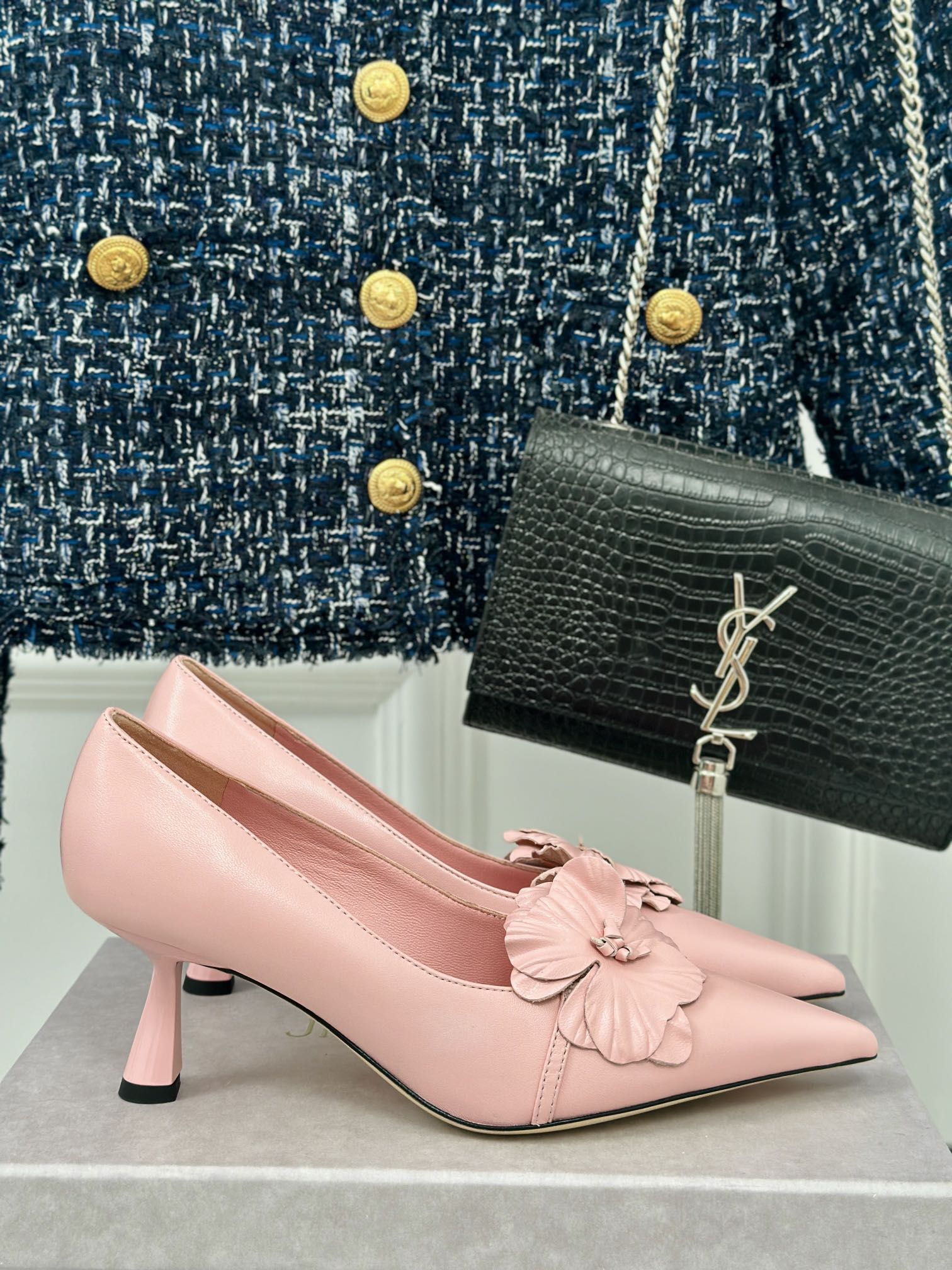 Leather floral heels for women USA