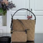 Light Khaki Suede Leather Bucket Bag