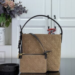 Light Khaki Suede Leather Bucket Bag