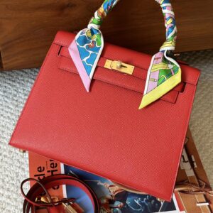 red leather handbag