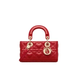 Amaryllis Red Quilted Dior Lady D-Joy Handbag with Heart Motif