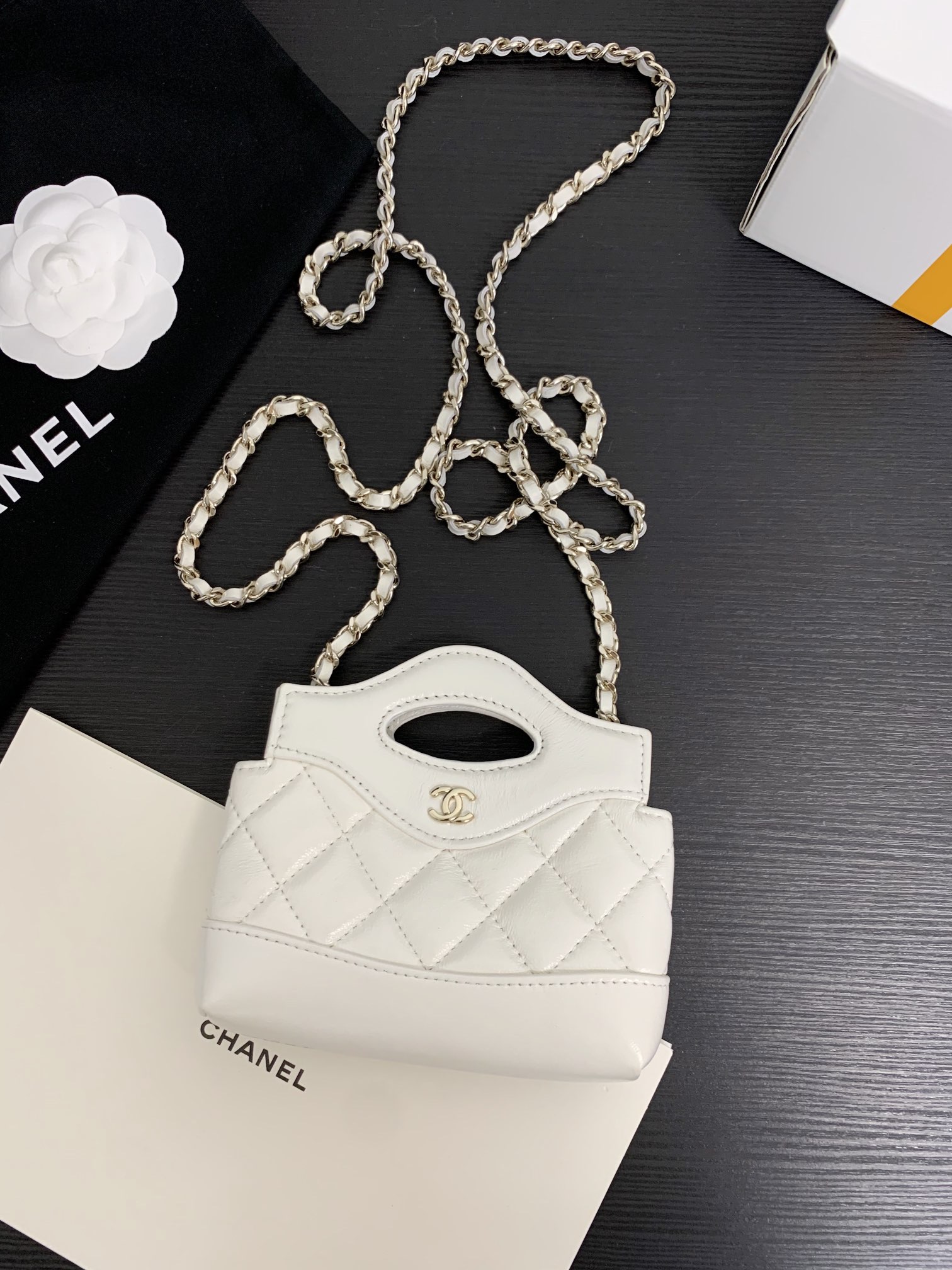 mini white cc leather bag