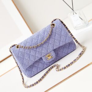 purple blue tweed flap cc leather bag USA