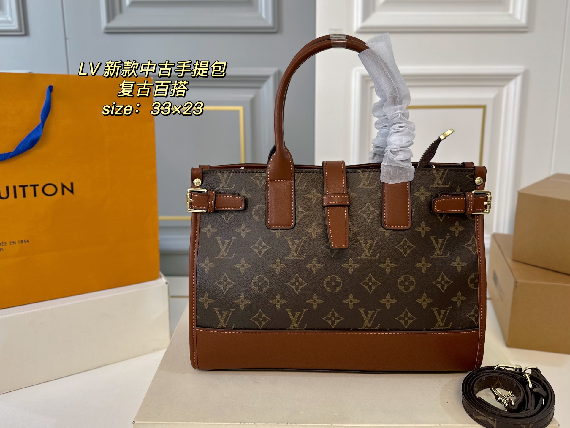 vintage monogram tote leather bag USA